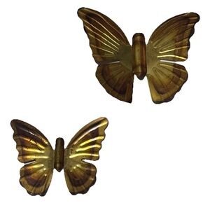 2 Vintage MCM Brass Butterfly 3-D Wall Decor Gold with Metal Patina